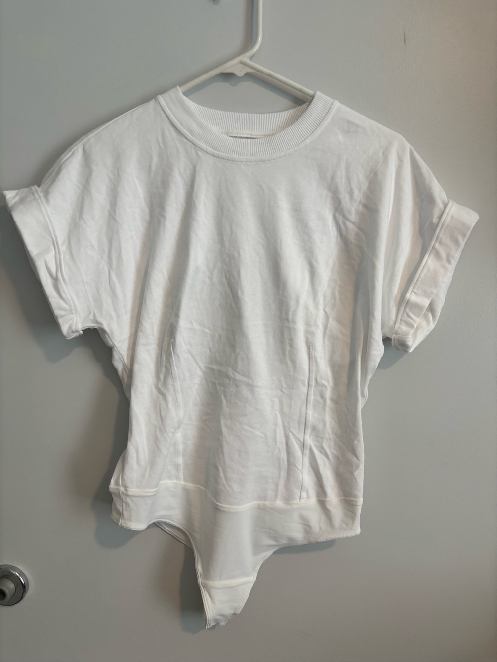 lululemon athletica heavy weight cotton White Short Sleeve Crew Neck Bodysuit